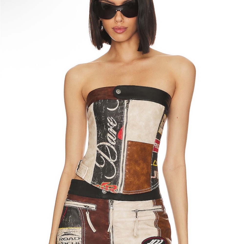 Jaded London Leather Patchwork Top
